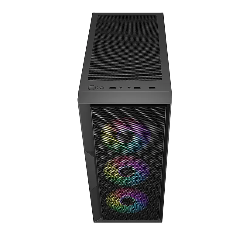 Caja de torre de PC para juegos ATX de alta calidad con diseño de panel de malla de acero 7 ranuras PCI y panel de vidrio 3,0 USB para computadora de escritorio