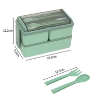 Boîte à lunch bento double couche en plastique, récipient alimentaire compatible micro-ondes, hermétique, 3 compartiments, portable pour le bureau et l'école
