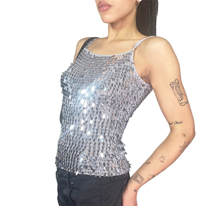 <strong>Shiny</strong> Women's Crochet <strong>Tops</strong>, Sexy and Breathable Vests, Customizable Summer Form-fitting Sequined Short Casual <strong>Tops</strong> - Product Image 2