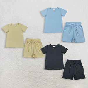 Conjunto de Camisa Azul de Manga Corta y Pantalones Cortos a Cuadros Rojos para Bebés y Niños - Product Image 3