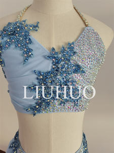 Abito <span class=keywords><strong>da</strong></span> Danza Lirica LIUHUO per Ragazze Pole Dance di Lusso con Strass Brillanti <span class=keywords><strong>da</strong></span> Competizione Esibizione Blu Grigio Personalizzabile - Product Image 6