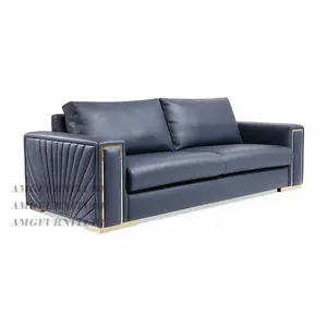 Set Sofa Chesterfield Mewah Kulit Cokelat Pedesaan, Set Sofa Modern