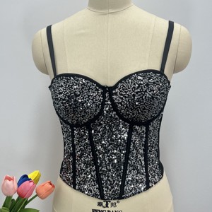 Top de corsé sexy al por mayor para mujer, corsé liso con lentejuelas bustier ajustado top corto con diseño de espina de pescado - Product Image 3