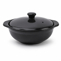Casserole en céramique noire brillante avec couvercle, pot peu profond en grès haute brillance, compatible four, ustensile de cuisine, vente en gros