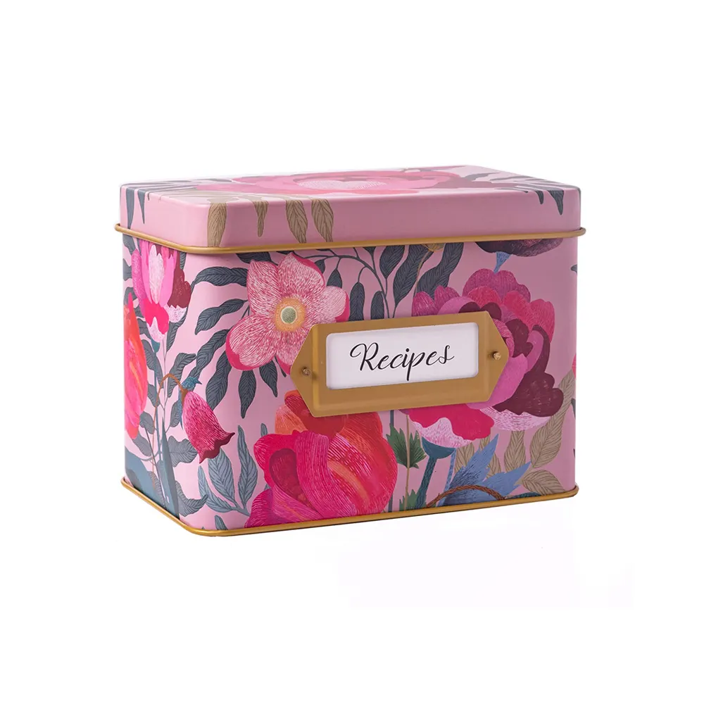 Roses Recipe Tin Box Set for 4 X 6 Inches Recipe Cards with 24 4x6 Recipe Cards and 12 Dividers