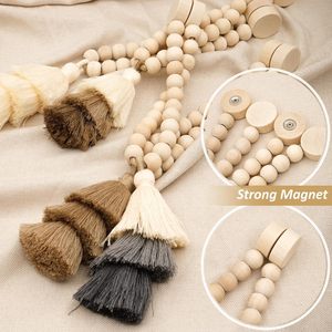 Attaches de rideau en perles de bois magnétiques faites à la main SRG, 2 pièces |   Attaches de rideaux magnétiques simples et élégantes avec pompon |   Accessoires Muraux - Product Image 6