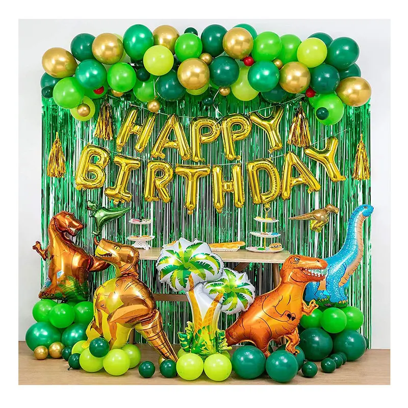 1 ensemble de ballons en aluminium, décoration de fête sur le thème de dinosaure, ensemble à chaîne de 80 pièces