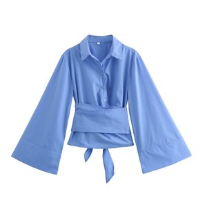 PB & ZA Mulheres 2024 Verão New Chic Moda Duas Cores Dupla Frente Poplin Blusas Do Vintage de Manga Longa Camisas Femininas Chique Tops