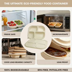 Barquette alimentaire moderne en amidon de maïs à 4 compartiments Eco 1000 ml, biodégradable, jetable, anti-fuite, compatible <span class=keywords><strong>micro</strong></span>-ondes, avec couvercle de qualité alimentaire - Product Image 4
