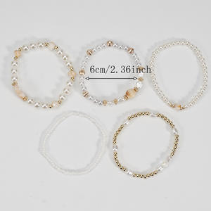 Fashion Jewelry Pearl <b>Beaded</b> <b>Bracelets</b> White Round Shape AA Grade Women's Wedding Elastic Multi Layered Set Made In China - Product Image 3