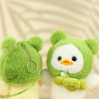 Porte-clés en peluche mini canard mignon avec capuche de grenouille verte, breloque de sac, pendentif, ornement, cadeau d'anniversaire pour filles
