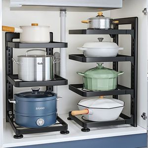 Scaffale porta pentole e padelle in <span class=keywords><strong>acciaio</strong></span> Amz regolabile a 2/3/4 livelli, salvaspazio per armadietti, organizer sottolavello per utensili da <span class=keywords><strong>cucina</strong></span> - Product Image 2