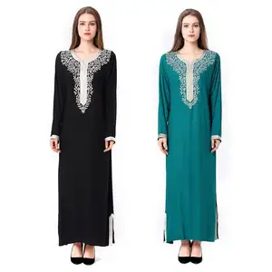 Vestido clássico abaya de manga comprida para adoração, popular no Oriente Médio, vestido de renda bordado árabe para mulheres, vestido de gola redonda, popular até 2024, vestido de renda bordado muçulmano