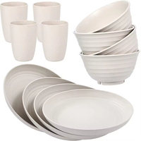 Icen YJ08 Ensemble de vaisselle pour enfants de 12 pièces en PP de style classique Réutilisable Écologique Passe au lave-vaisselle Anti-fuite Couverts Bol Tasse Assiette