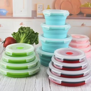 Fiambrera plegable de silicona portátil sin BPA, fiambrera <span class=keywords><strong>personalizada</strong></span> a prueba de fugas, cajas Bento con tapas de plástico para comida de niños - Product Image 1