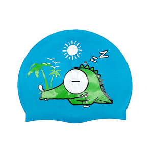 Children Swim Cap Cartoon Silicone Elastic Comfortable Durable Waterproof For Kids Swimming Training - Product Image 3