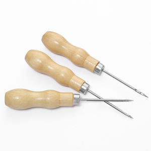 Aiguille à coudre double en bois naturel pour la réparation de chaussures, aiguille droite, aiguille à perforer le cuir, aiguille à crochet avec manche en bois, perce-aiguille - Product Image 2