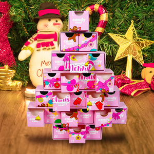 Quantité minimale de commande 50 pièces <span class=keywords><strong>rose</strong></span> <span class=keywords><strong>arbre</strong></span> forme calendrier de l'avent boîte-cadeau bijoux de noël emballage cosmétique boîtes rigides 24 tiroirs en relief - Product Image 3