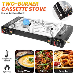 Draagbare Dubbele Branders Gasfornuis Outdoor <span class=keywords><strong>Camping</strong></span> Picknick Wandelen Stranduitrusting Eenvoudige Stijl Automatische Butaankachel Opvouwbare Handleiding - Product Image 2