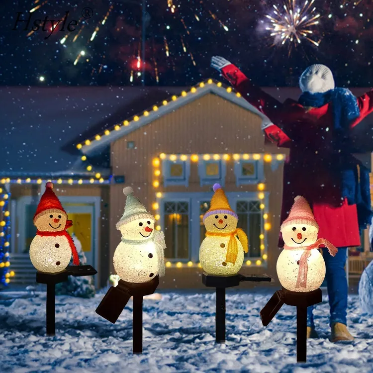 Solar Snowman Garden Stakes Lights Set Outdoor Santa Figurines Lights Christmas Decorations SD2767
