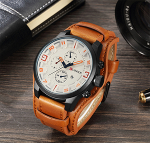 Montre sport pour homme CURREN 8225 multifonction, bracelet en cuir, quartz, chronographe, étanche, vente flash - Product Image 4