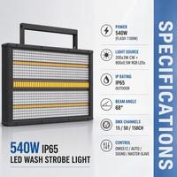 Panel LED Profesional para Exteriores de 540W IP65, Efecto Wash Strobe, Matriz de 1000, 200x3W Blanco Frío, 800x05W RGB DMX512, Haz de Luz Amplio para Conciertos