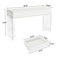 Coiffeuse avec 2 tiroirs, bureau d'ordinateur moderne, pieds en acrylique, table de toilette en bois blanc pour chambre d'hôtel