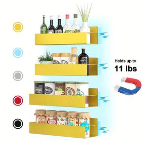 ชั้นวางเครื่องเทศแม่เหล็กติดตู้เย็นแบบเคลื่อนย้ายได้ 4 ชิ้น ชุดใหม่ วัสดุเหล็กกล้าคาร์บอน สำหรับห้องครัวและตู้เย็น - Product Image 5