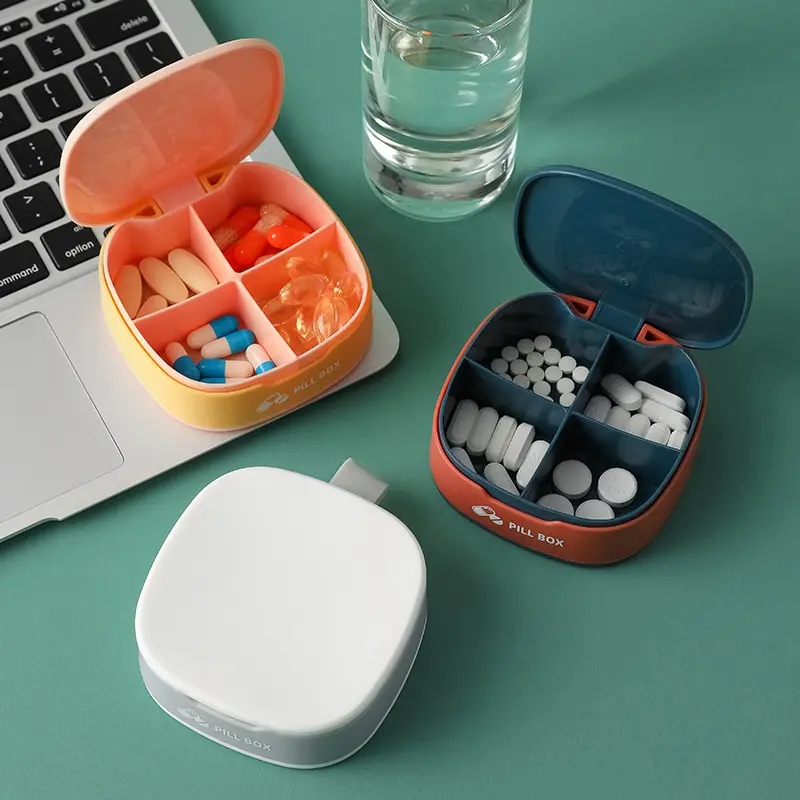 Travel Divider Portable Organizer Storage Case Pill Container Portable 4 Grids Pill Box Drug Tablet Medicine Storage Box