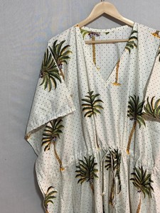 Boho Style <b>Kaftan</b> Dress Women's Floral Print <b>Long</b> Dress Relaxed Fit Drawstring Waist Gathered Casual Wear Outfit - Product Image 3