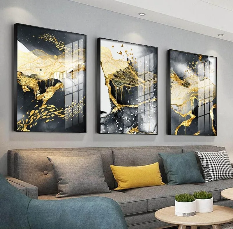 Contemporary Art Golden Black White Abstract Painting Canvas Poster Print Nordic Decoration Wall Art Picture Modern Home Decor