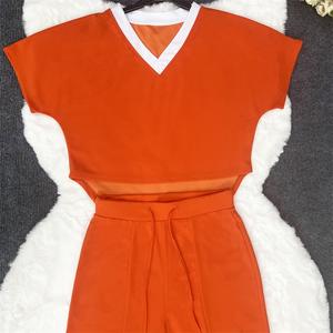 Completo Formale Estivo da Donna in 3 Pezzi, Camicia a Maniche Corte Stampata, Pantaloni a Vita Alta e <span class=keywords><strong>Gamba</strong></span> Larga - Product Image 4