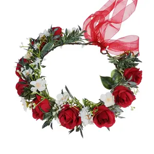 Corona de flores para niña, accesorios para el cabello para boda, flores artificiales, bandas para la cabeza, corona de cumpleaños para mujer