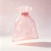 Pochette à bijoux en organza de luxe avec logo personnalisé, sac cadeau en maille haute densité avec cordon de serrage pour emballage de cosmétiques en boutique