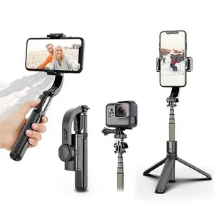 iphone titular de la cámara de estabilizador Suppliers-Estabilizador de cardán L08, trípode para palo de selfi, soporte ajustable de rotación de 360 grados, estabilizador de vídeo antivibración para iPhone