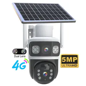 360 Panorama IP CCTV 5MP Outdoor Dual Lens Solar Battery Flash Lights Network 4G Sim Card Solar Camera