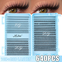 Kit de faux cils en grappes 640 segments 10D-80D, cils individuels en grappes pour livre de cils DIY, cils volumineux et épais, cils effet fleur