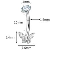 Getta Fashion Vente en Gros Bijoux de Piercing pour Nombril en Titane G23 ASTMF-136, Papillon, Or, Sertis de Zircons, Idéal Cadeau