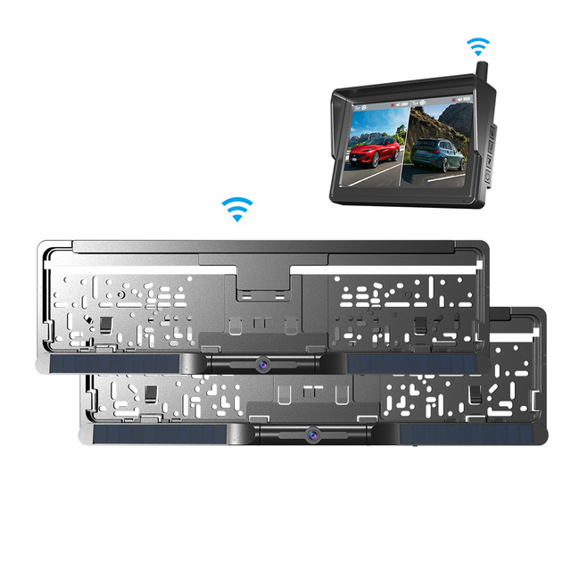 5 Inch Monitor Recorder Wireless Backup Solar WiFi HD Car Front Rear Parking European Plate Frame Auto Reverse Cameras