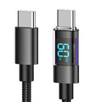 Kabel Tipe-C Ganda 100W dengan Layar Digital, Desain Berongga, Bahan Paduan Seng, Kompatibel untuk Ponsel dan Power Bank, dan lain-lain.