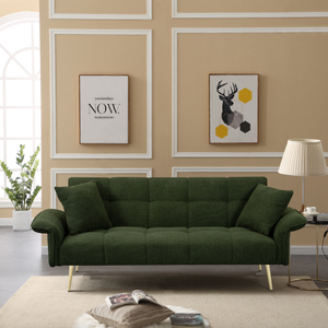 <b>Convertible</b> Double Fabric Sofa <b>Bed</b> Set Extendable Armrests for Apartment Hotel Villa Upholstered Sponge Filling Material - Product Image 1