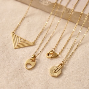 Fine Elegant Minimalist Jewelry Gold Plated Stainless Steel Custom Geometric Pendant <b>Necklace</b> for Women - Product Image 1
