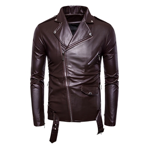 Blouson Biker Asymétrique Homme en Similicuir Noir Personnalisé, Col Cranté, Ceinture à la Taille, Vente en Gros, OEM, Marque Privée, Acheteurs Américains, Taille XL - Product Image 1