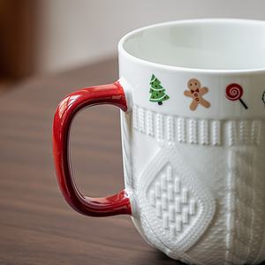Tazza natalizia in ceramica in stile festivo con Texture a maglia, decorazioni da uomo di Babbo Natale e pan di zenzero-ideale per la casa, il caffè e i regali - Product Image 5