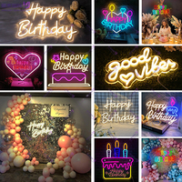 Décoration murale de fête personnalisable pour gâteau d'anniversaire et bougies, luminosité réglable, néon LED à piles, lumière néon colorée