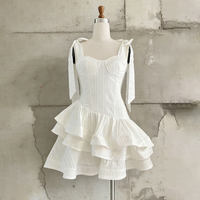 CA2034 Robe Courte d'Été Élégante Couleur Unie Style Bandeau à Bretelles avec Ourlet Volanté Esthétique Fraîche et Douce – Vente en Gros