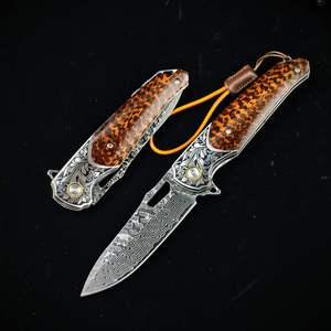 Cuchillo Plegable de Lujo con Núcleo de Acero Damasco VG10, Mango de Madera de Serpiente, Bolster Grabado, Cuchillo de Bolsillo Táctico para Supervivencia al Aire Libre, Regalo EDC - Product Image 2