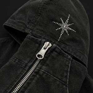 Cotton Canvas Rhinestone Heavyweight Zip Up Hoodie Men Custom Logo Luxury Streetwear Relaxed Fit YKK <b>Zipper</b> Rhinestone <b>Jacket</b> - Product Image 4