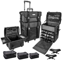 Valise à roulettes professionnelle en toile de luxe, grande, pour maquillage, cosmétiques, bijoux, artiste, vernis à ongles, résistante à l'eau