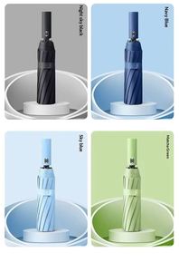 ร่มโฆษณาพลาสติกเคลือบไฟเบอร์กลาสแบบกึ่งอัตโนมัติสามตอน ขนาด 190T สีดำเคลือบ 8K ด้ามจับตรง หลายสี - Product Image 6